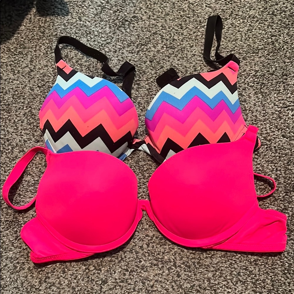 Chevron and Solid Pink PINK Bras 32B